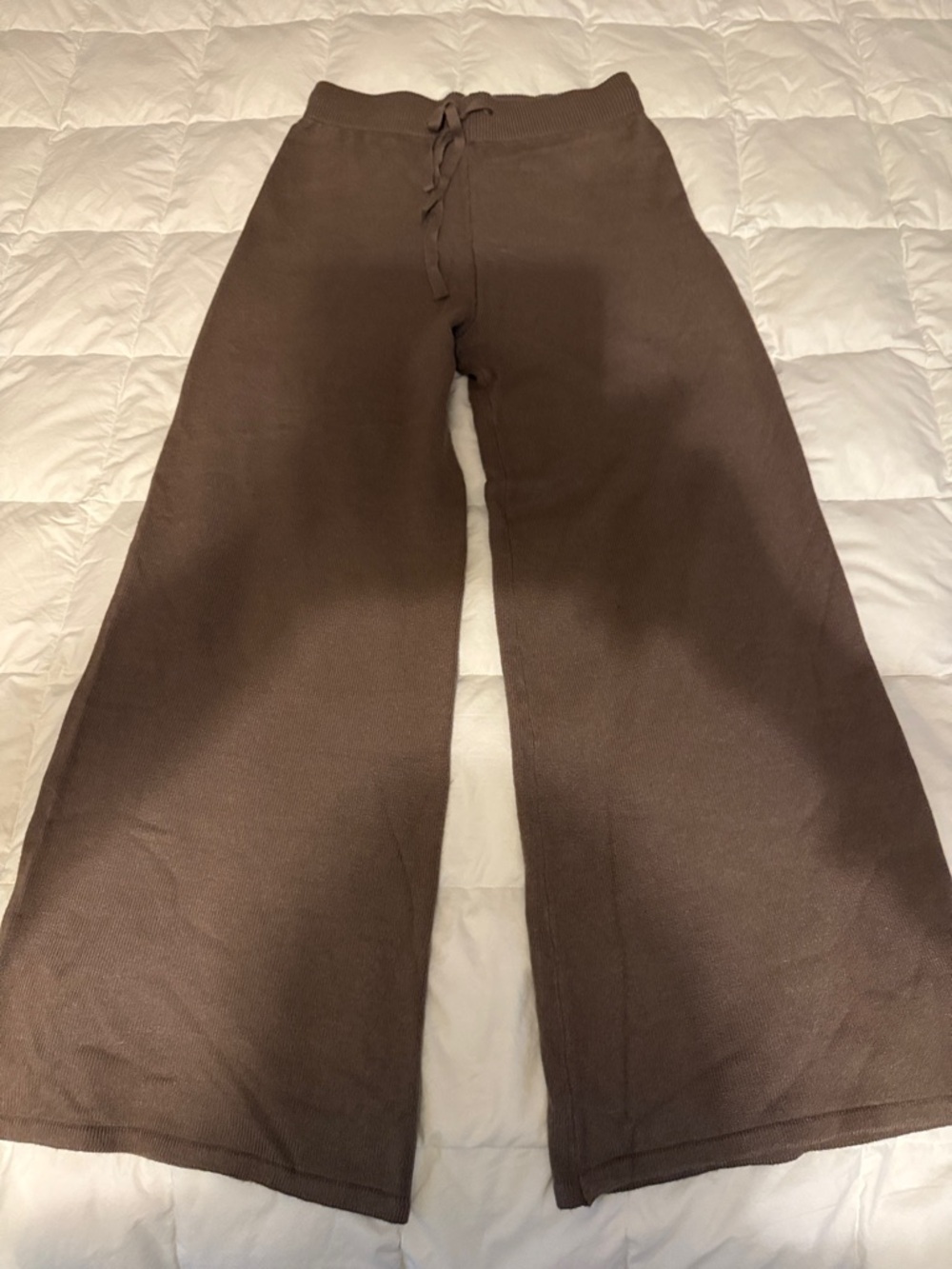 Women's Brown Knit Wide-Leg Drawstring Track Pants